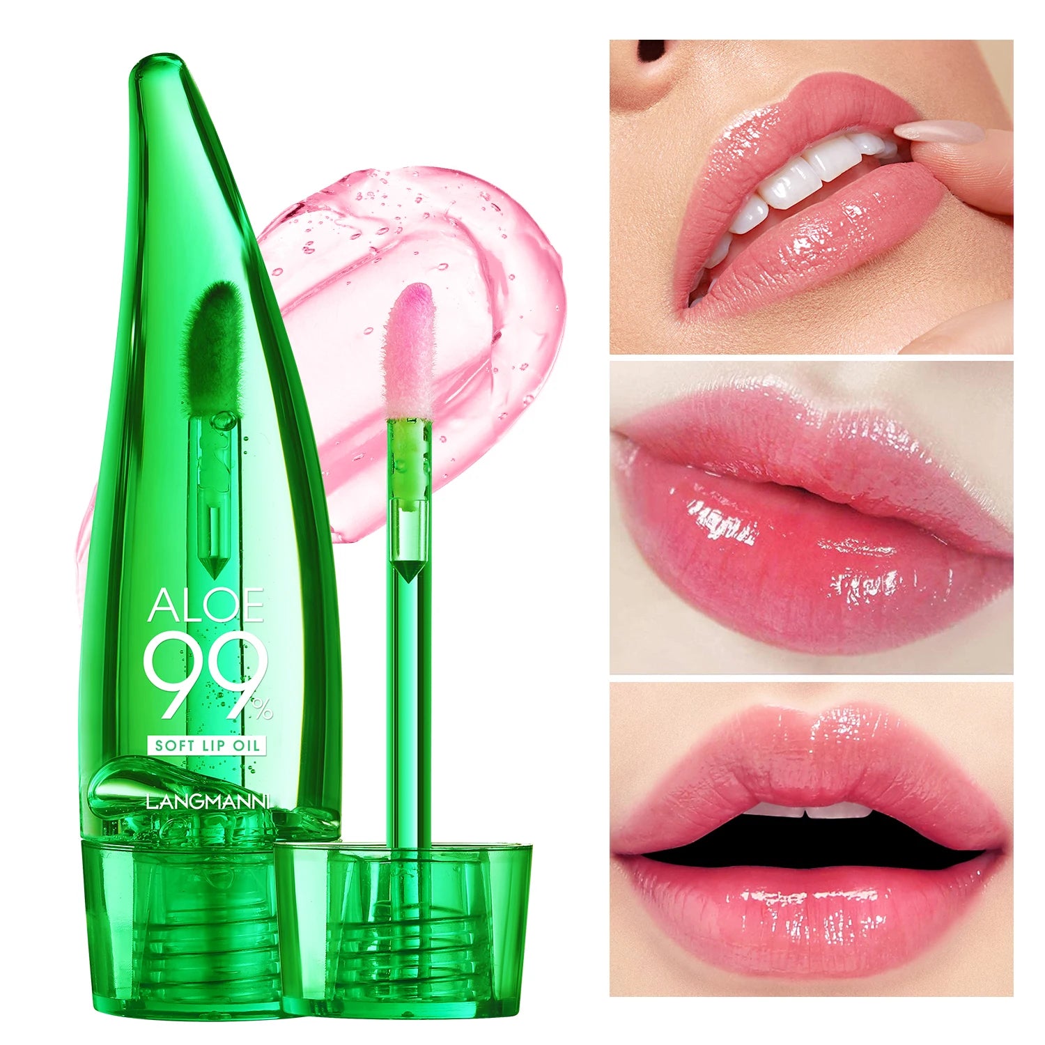 Langmannni Aloe Vera Moisturising Lip Gloss Warm Feeling Colour Changing Lip Glaze Long Lasting Moisture Lip Oil