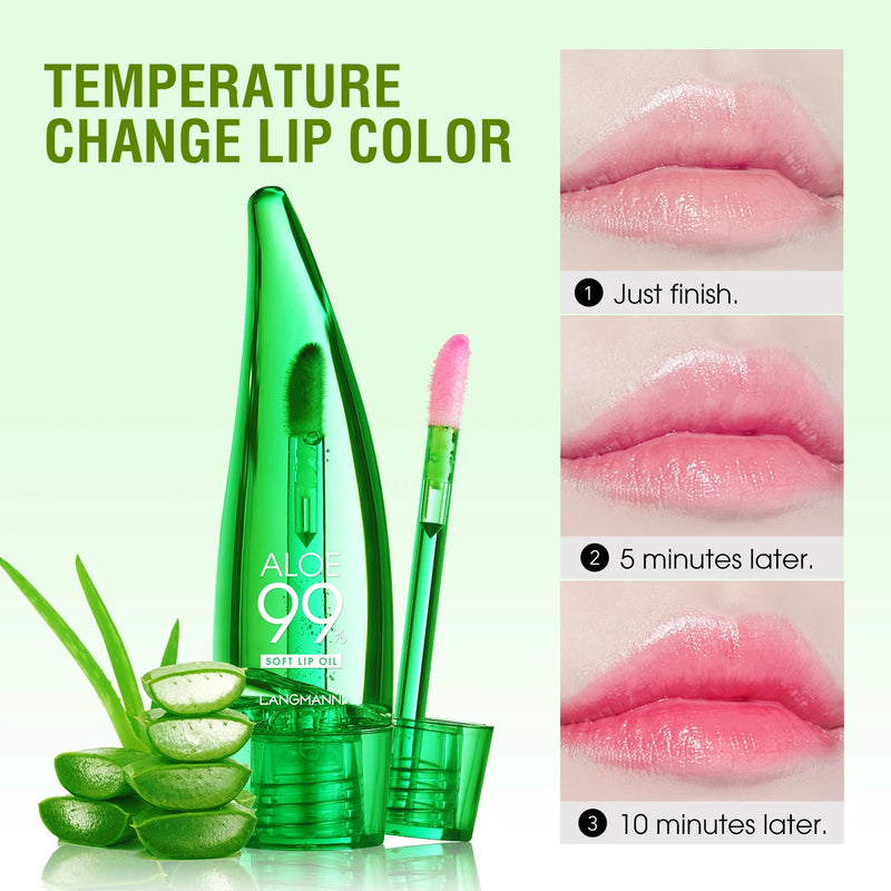 Langmannni Aloe Vera Moisturising Lip Gloss Warm Feeling Colour Changing Lip Glaze Long Lasting Moisture Lip Oil